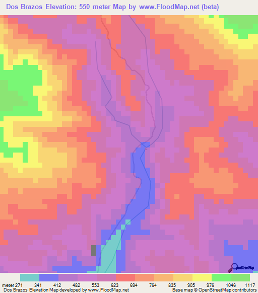 Dos Brazos,Dominican Republic Elevation Map