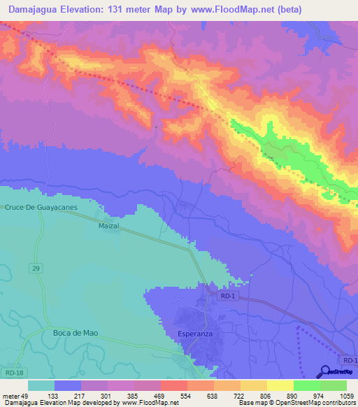 Damajagua,Dominican Republic Elevation Map