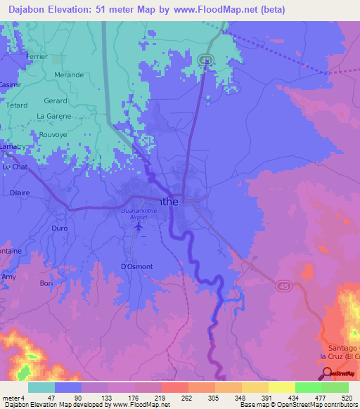 Dajabon,Dominican Republic Elevation Map
