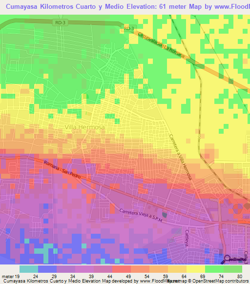 Cumayasa Kilometros Cuarto y Medio,Dominican Republic Elevation Map