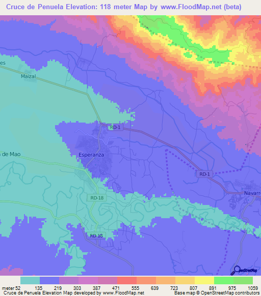 Cruce de Penuela,Dominican Republic Elevation Map