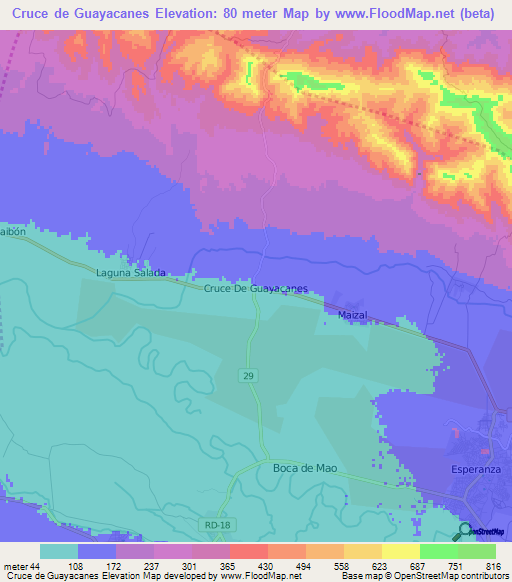 Cruce de Guayacanes,Dominican Republic Elevation Map