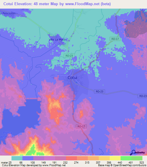 Cotui,Dominican Republic Elevation Map