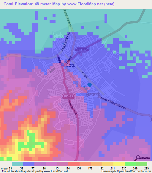 Cotui,Dominican Republic Elevation Map