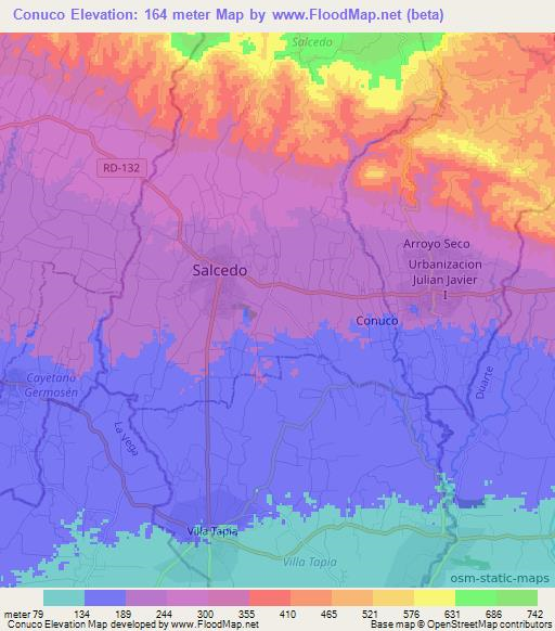 Conuco,Dominican Republic Elevation Map