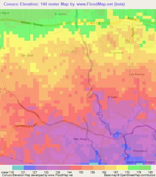 Conuco,Dominican Republic Elevation Map