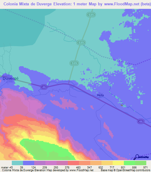 Colonia Mixta de Duverge,Dominican Republic Elevation Map