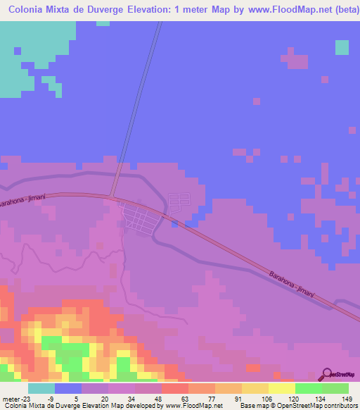 Colonia Mixta de Duverge,Dominican Republic Elevation Map