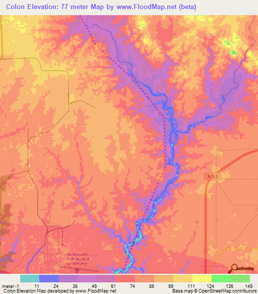 Colon,Dominican Republic Elevation Map