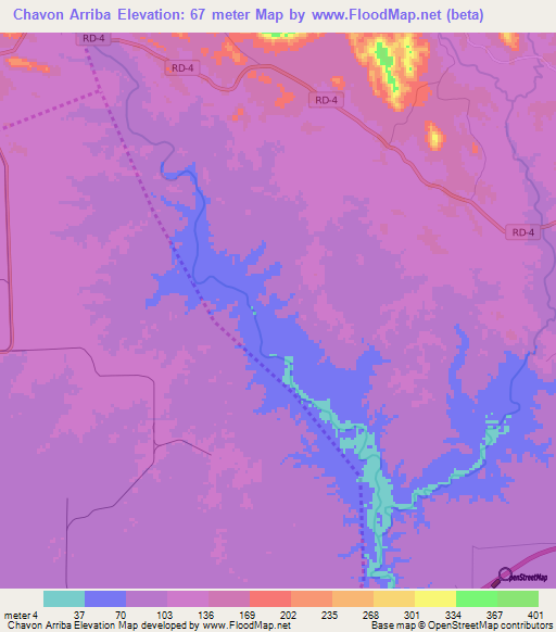 Chavon Arriba,Dominican Republic Elevation Map