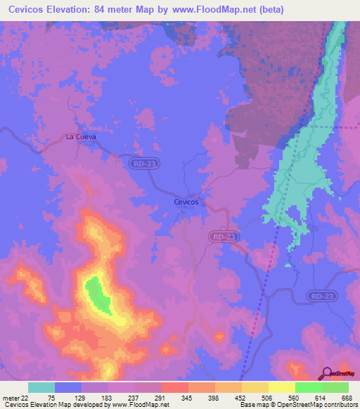 Cevicos,Dominican Republic Elevation Map