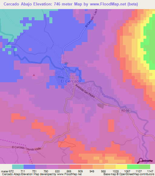 Cercado Abajo,Dominican Republic Elevation Map