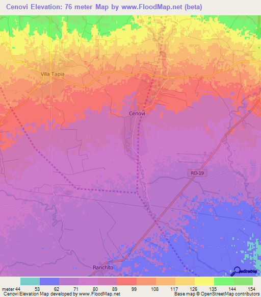 Cenovi,Dominican Republic Elevation Map