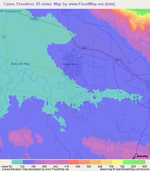 Caneo,Dominican Republic Elevation Map