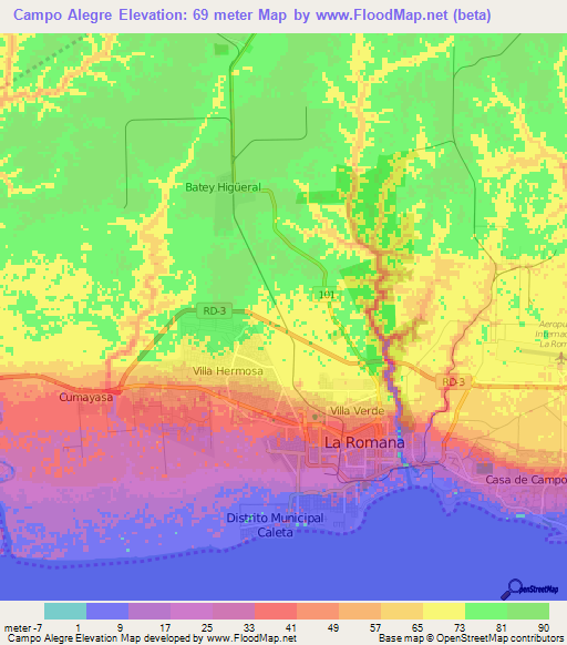 Campo Alegre,Dominican Republic Elevation Map