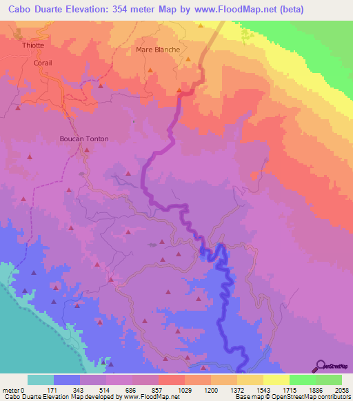 Cabo Duarte,Dominican Republic Elevation Map