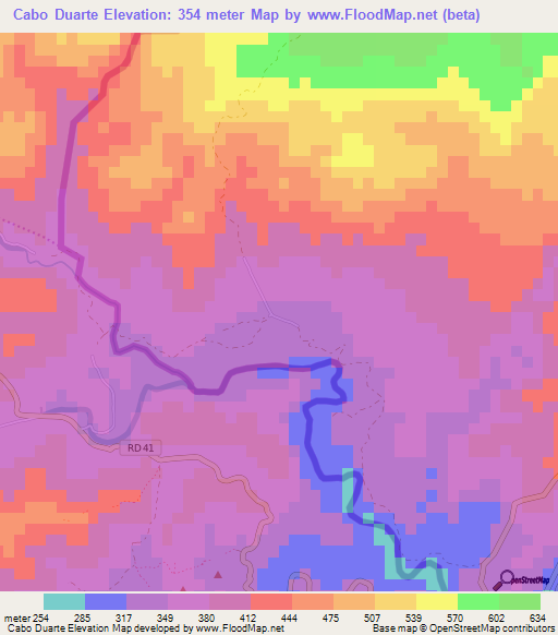 Cabo Duarte,Dominican Republic Elevation Map