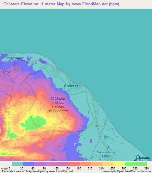 Cabarete,Dominican Republic Elevation Map