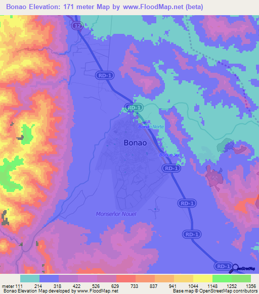 Bonao,Dominican Republic Elevation Map