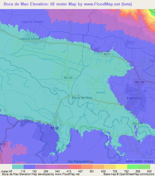 Boca de Mao,Dominican Republic Elevation Map