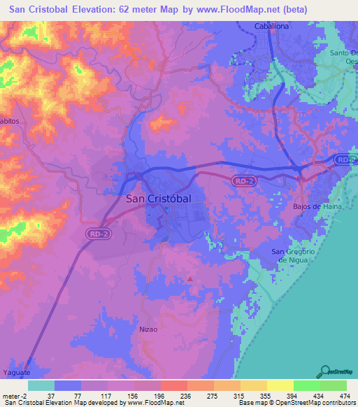 San Cristobal,Dominican Republic Elevation Map