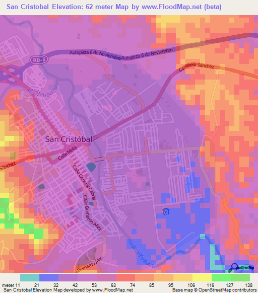 San Cristobal,Dominican Republic Elevation Map