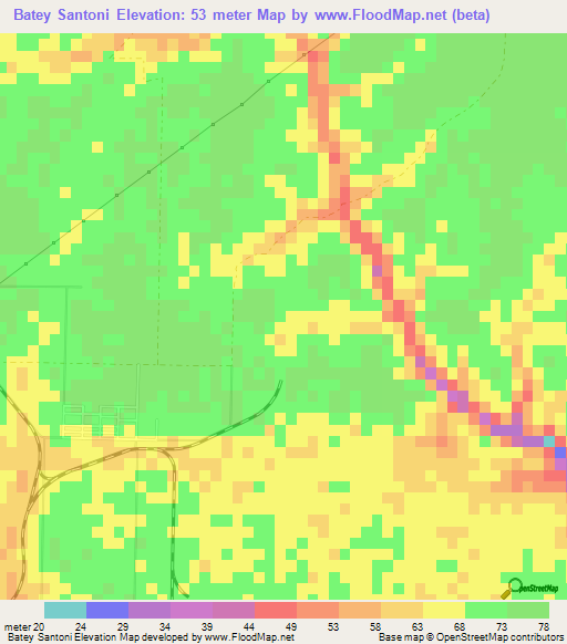 Batey Santoni,Dominican Republic Elevation Map