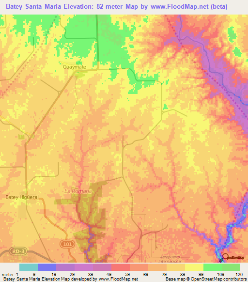 Batey Santa Maria,Dominican Republic Elevation Map