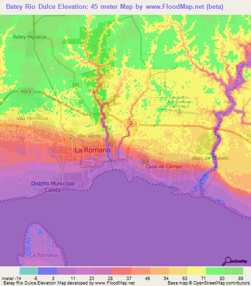 Batey Rio Dulce,Dominican Republic Elevation Map