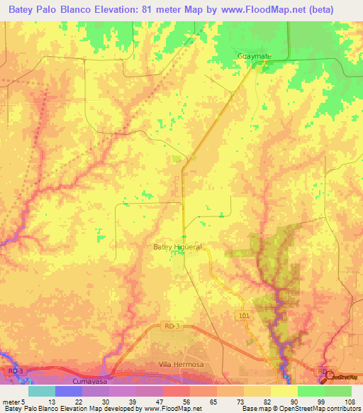 Batey Palo Blanco,Dominican Republic Elevation Map