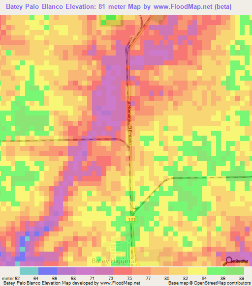 Batey Palo Blanco,Dominican Republic Elevation Map