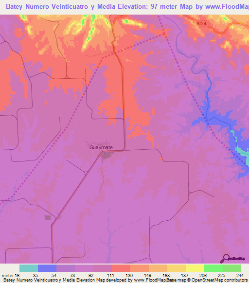 Batey Numero Veinticuatro y Media,Dominican Republic Elevation Map