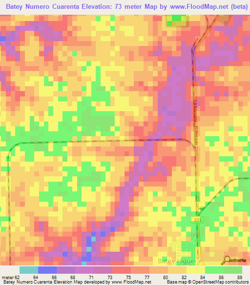 Batey Numero Cuarenta,Dominican Republic Elevation Map