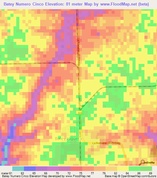 Batey Numero Cinco,Dominican Republic Elevation Map