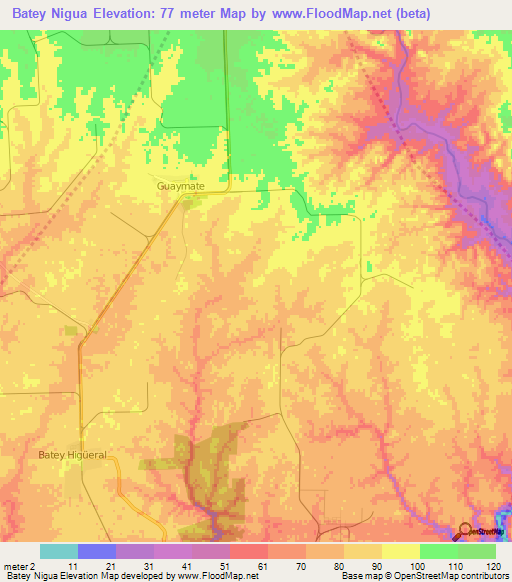 Batey Nigua,Dominican Republic Elevation Map