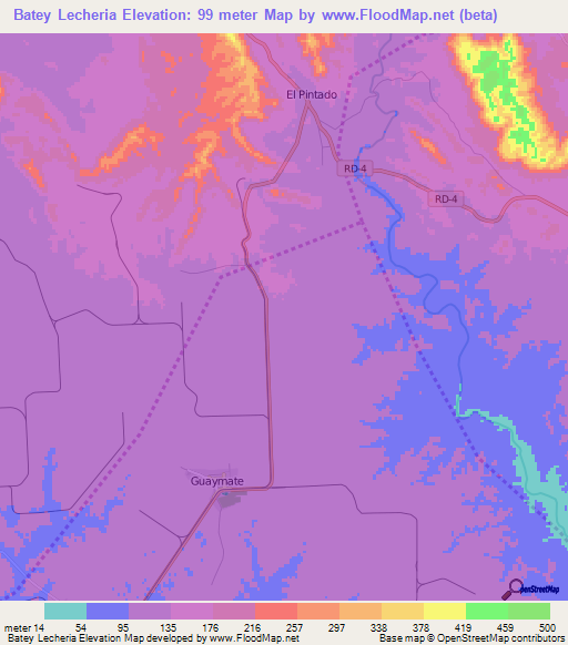 Batey Lecheria,Dominican Republic Elevation Map
