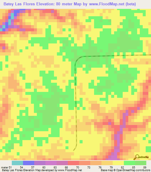 Batey Las Flores,Dominican Republic Elevation Map