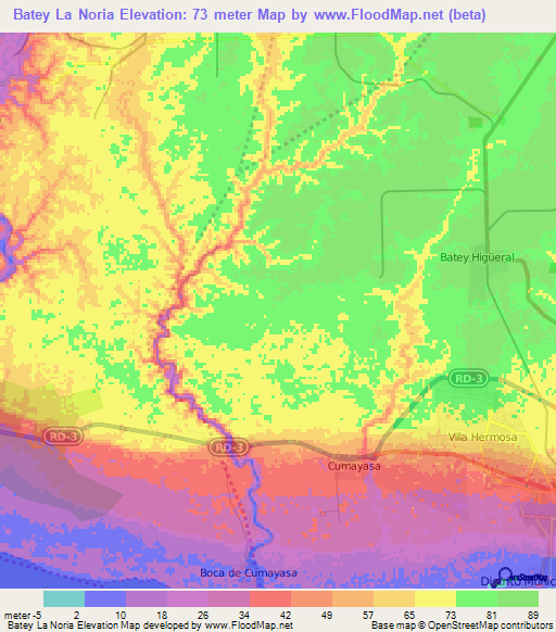 Batey La Noria,Dominican Republic Elevation Map