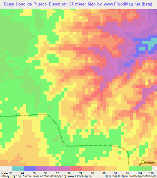 Batey Hoyo de Puerco,Dominican Republic Elevation Map