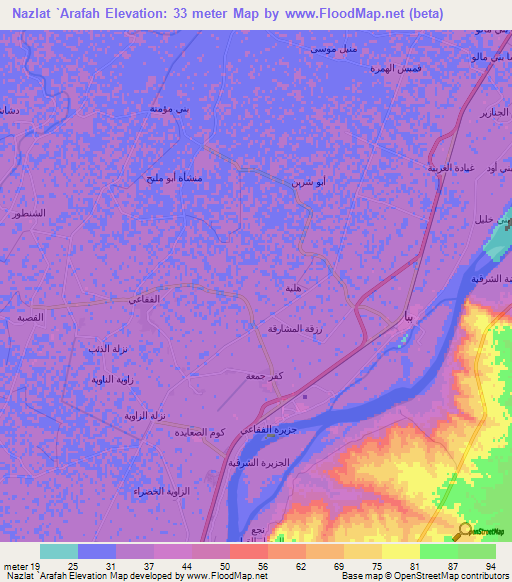 Nazlat `Arafah,Egypt Elevation Map