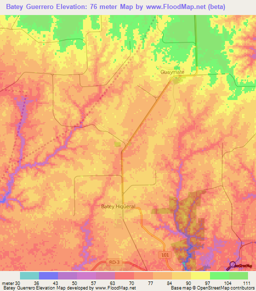 Batey Guerrero,Dominican Republic Elevation Map