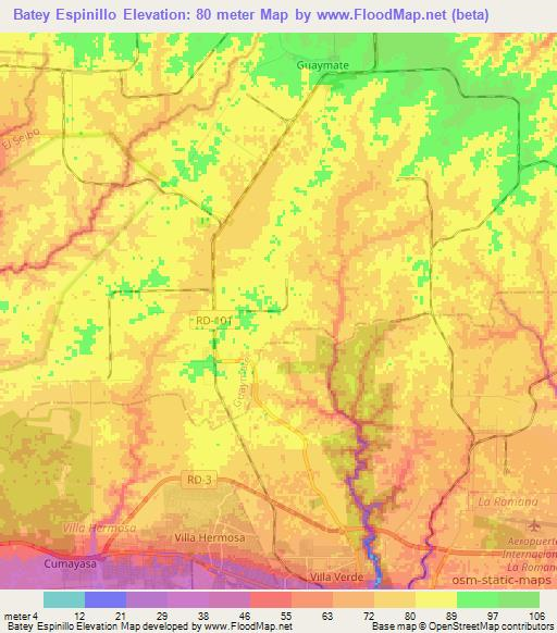 Batey Espinillo,Dominican Republic Elevation Map