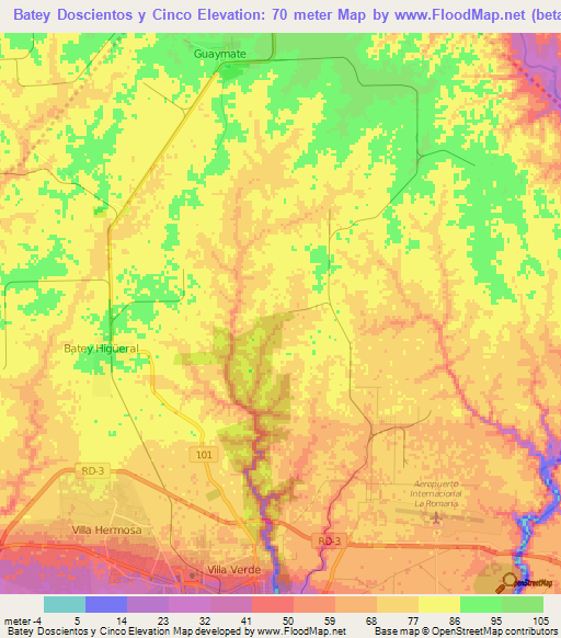 Batey Doscientos y Cinco,Dominican Republic Elevation Map