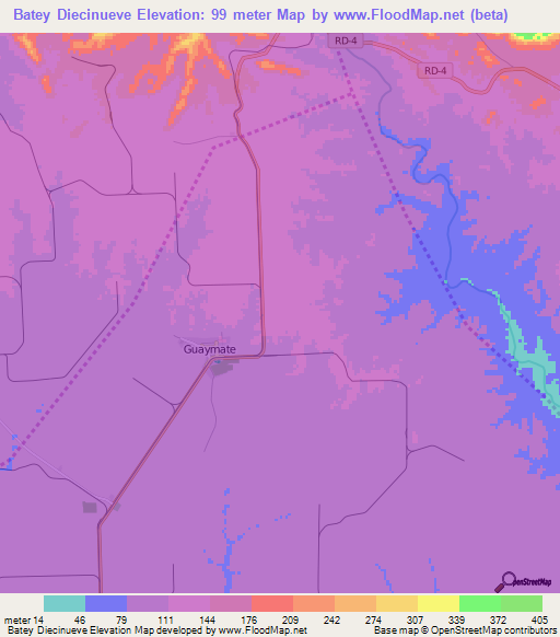 Batey Diecinueve,Dominican Republic Elevation Map