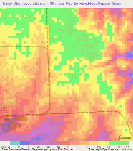 Batey Diecinueve,Dominican Republic Elevation Map