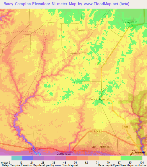 Batey Campina,Dominican Republic Elevation Map