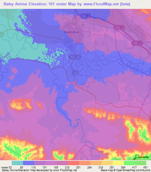 Batey Amina,Dominican Republic Elevation Map