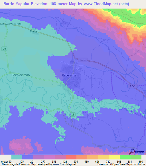 Barrio Yaguita,Dominican Republic Elevation Map