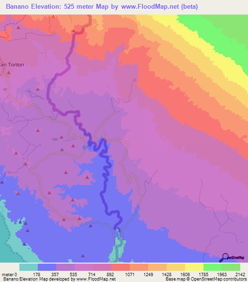 Banano,Dominican Republic Elevation Map