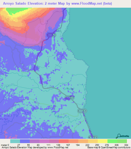 Arroyo Salado,Dominican Republic Elevation Map